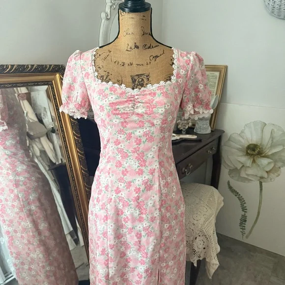 RIHOAS Retro Pink Floral Midi Dress - Picture 5 of 10